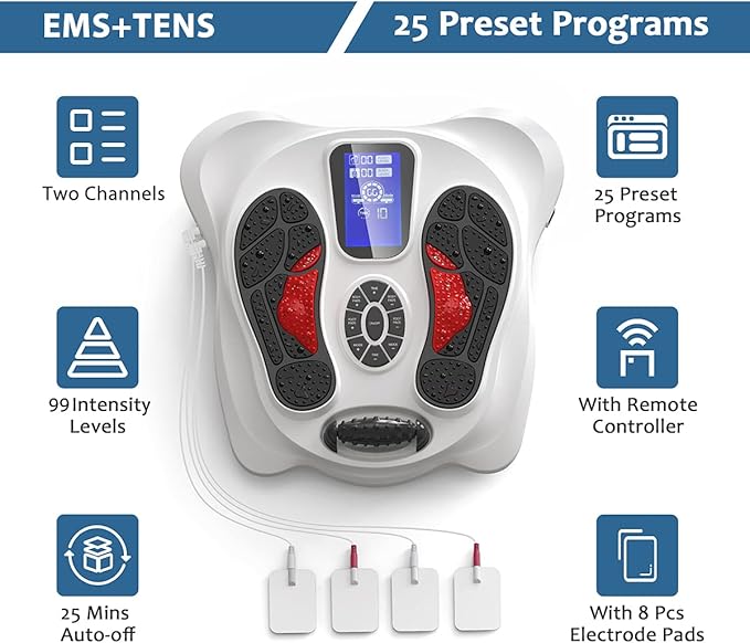 Creliver EMS & TENS Foot Nerve Muscle Massager, Electric Foot Stimulator Improves Circulation, Feet Legs Circulation Machine Relieves Body Pains, Neuropathy (FSA or HSA Eligible)