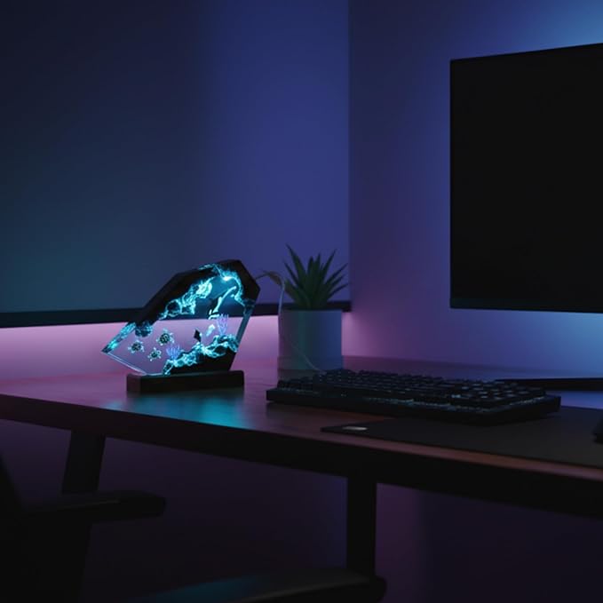 Handmade 3D Ocean Resin Lamp, Epoxy Ocean Night Light with Wooden Base, LED Color Changing Table Lamp, USB Powered Dragons Decor, Unique Ocean Gift for Bedroom & Home Office (Orca Whale) - Bloomnest