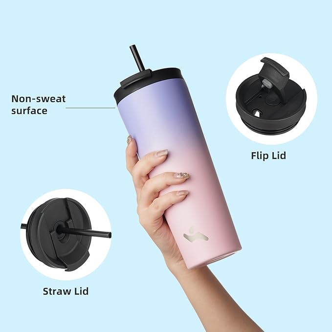 18OZ Insulated Tumbler with Lid and 2 Straws Stainless Steel Water Bottle Vacuum Travel Mug Coffee Cup,Pastel Sunset - Bloomnest