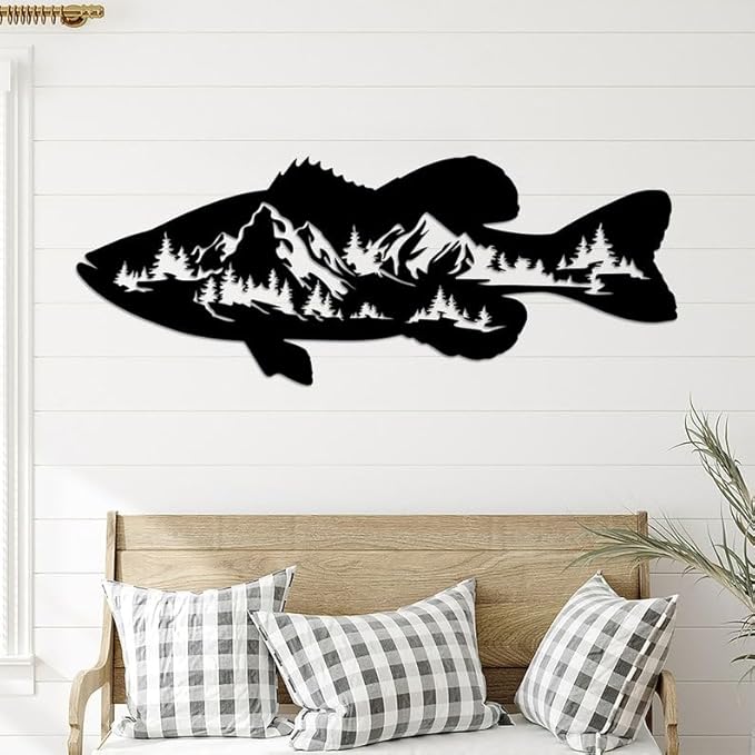 Personalized Neon Sign, Black Bass Mountain Metal Wall Art Led Light, Fishing Gifts for Men, Gift for Dad, Fish and Trees Sign, Cabin Lodge Decor, Fisherman Gift - Bloomnest