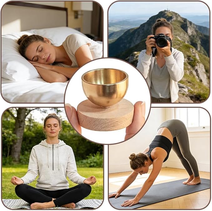 Mini Singing Bowl Set,Portable Brass Meditation Sound Bowl for Yoga,Chakra Healing,Stress Relief & Mindfulness,Self Regulation Tools,Handheld Singing Bowl,Unique Spiritual Gift for Women and Men - Bloomnest