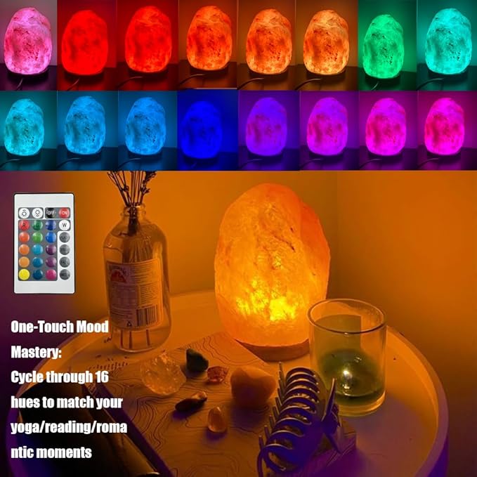 16 Colors Remote Salt Himalayan Salt Lamp Natural Crystal Salt Rock Lamp Hand Carved Night Lights, USB Salt Crystal Lamp Remote Control Salt Lamp for Home Decor and Gift (5.5lb) - Bloomnest