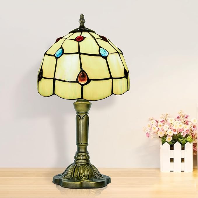 8 Inch Tiffany Lamp, Small Stained Glass Lamp for Bedside, Living Room, Yellow - Bloomnest