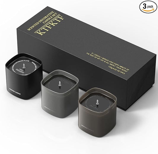 Scented Candles for Men - 3 Pack Vanilla Teakwood Mens Candles Gift Set | Essential Oil Soy Wax Candle | Luxury Masculine Gifts for Him, Husband, Boyfriend - Bloomnest