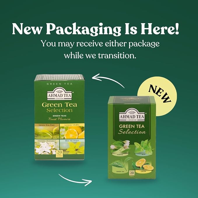 Ahmad Tea Green Tea, Green Tea Selection, Lemon Green Tea, Jasmine Green Tea, Mint Green Tea, & Green Tea Teabags, 20 ct (Pack of 1) - Caffeinated & Sugar-Free - Bloomnest