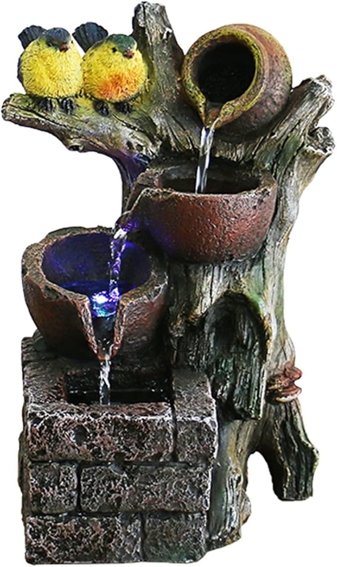 House Decorative Items Indoor Desktop Fountain Cascading Water Bowls on Rocks Tabletop Fountain with Bird Resin Waterfall Fountain Living Room Decor Tabletop Waterfall Fountain - Bloomnest