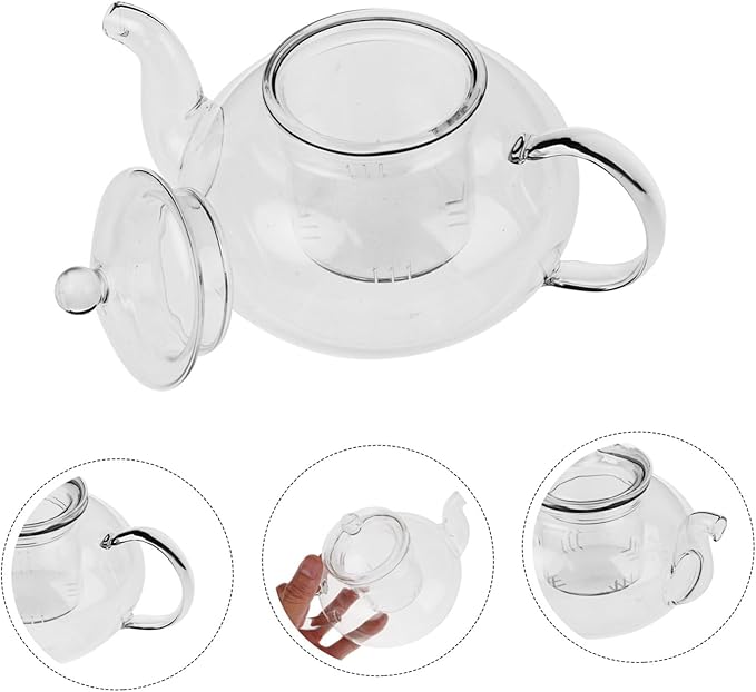 Transparent Glass Teapot Small Heat-resistant Borosilicate Tea Kettle with Lid Fine Mesh Strainer for Loose Leaf Tea Household Teapot for Green Enjoyment - Bloomnest