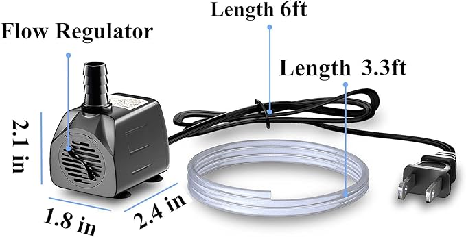 alizzy 150GPH Small Submersible Water Pump(570L/H, 10w), Ultra Quiet Water Fountain Pump with 4ft. High Lift and 6ft. power cord for Aquarium, Fish Tank, Water Feature, Pet Fountain and Hydroponics - Bloomnest