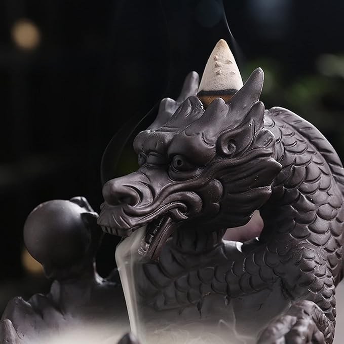 Dragon Waterfall Incense Holder - Ceramic Backflow Burner with Skull Head, Zen Meditation Decor for Home, Bedroom, Yoga Studio - Unique Dragon Statue Gift for Aromatherapy & Relaxation - Bloomnest