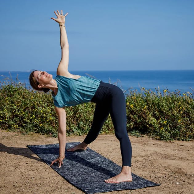 Manduka Shala Yoga Rug 71" - Outdoor Yoga & Meditation | Foldable & Machine Washable | Natural Cotton | Handmade | 71 x 26 inches | Flaneur Blue - Bloomnest
