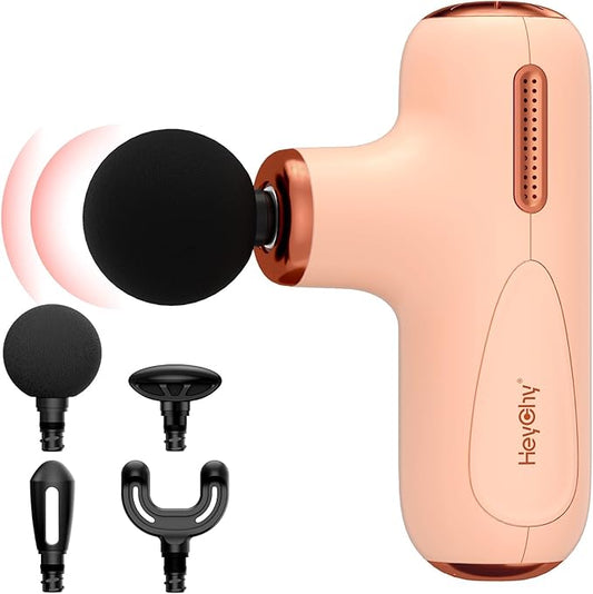 Super Mini Massage Gun Deep Tissue, Samll Massager Gun with 5-Speed & 4 Heads, Portable Handheld Massager Quiet for Home/Gym/Office/Travel, Muscle Massager Gift for Men & Women, Athletes, Cream - Bloomnest