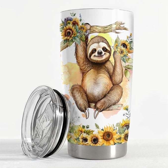 SANDJEST Sloth Tumbler 20oz Girl Loves Sloths Stainless Steel Insulated Tumblers Coffee Travel Mug Cup Gift for Women Girls Teen Birthday Christmas - Bloomnest