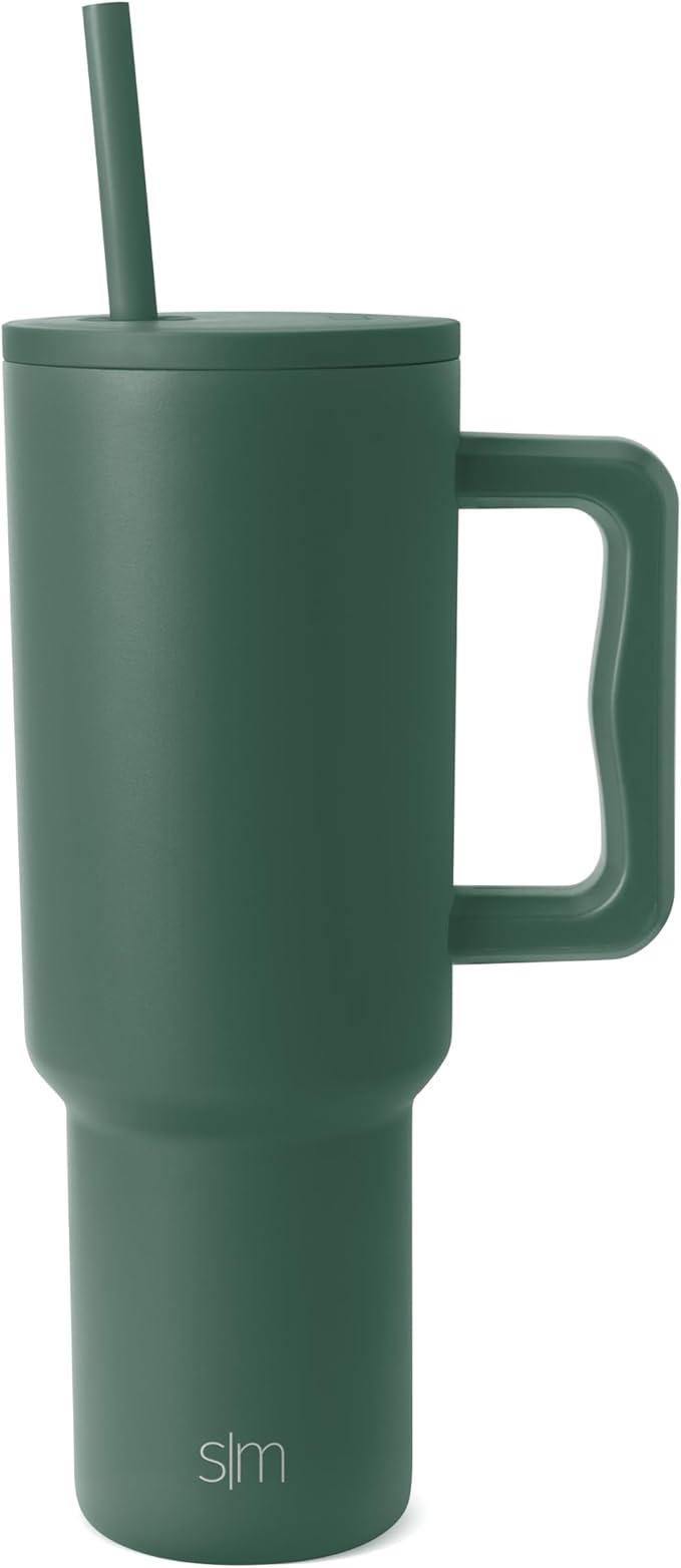 Simple Modern 40 oz Trek Tumbler with Handle and Straw Lid | Cup Holder Friendly Insulated Stainless Steel Travel Mug | Forest SimpleModern