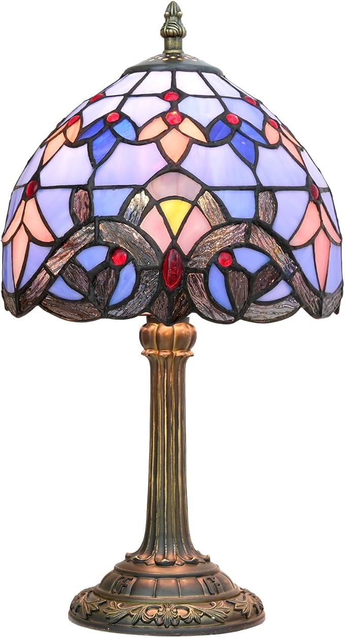 Tiffany Lamp Stained Glass lamp Small Bedside Table Lamps for Living Room Bedroom Dorm Kitchen Home Decor Festival Birthday Gift,Blue Baroque - Bloomnest