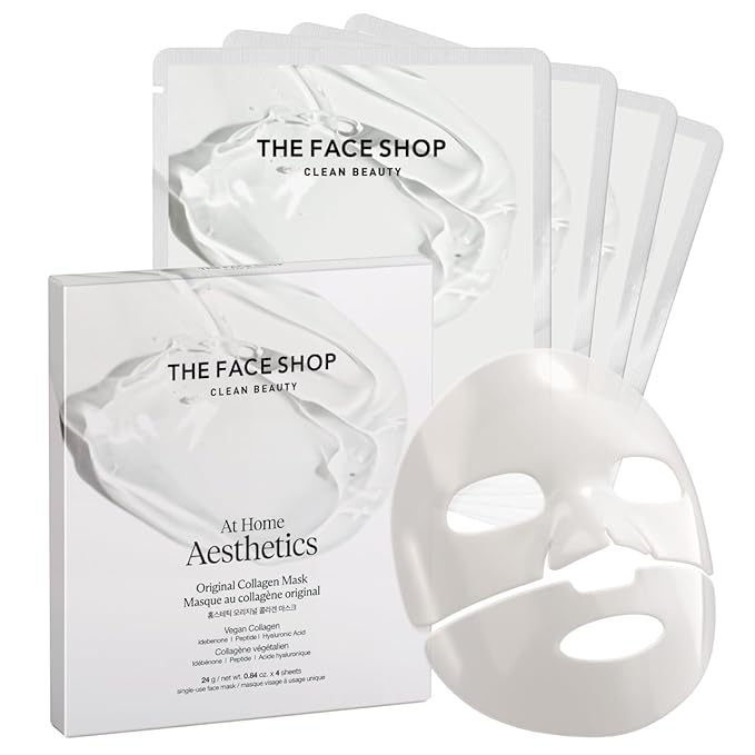 THE FACE SHOP Original Vegan Collagen Face Mask, Korean Glass Skin Essential, Peptide Hydrogel Mask for Firming & Skin Elasticity, Moisturizing, 4EA - Bloomnest