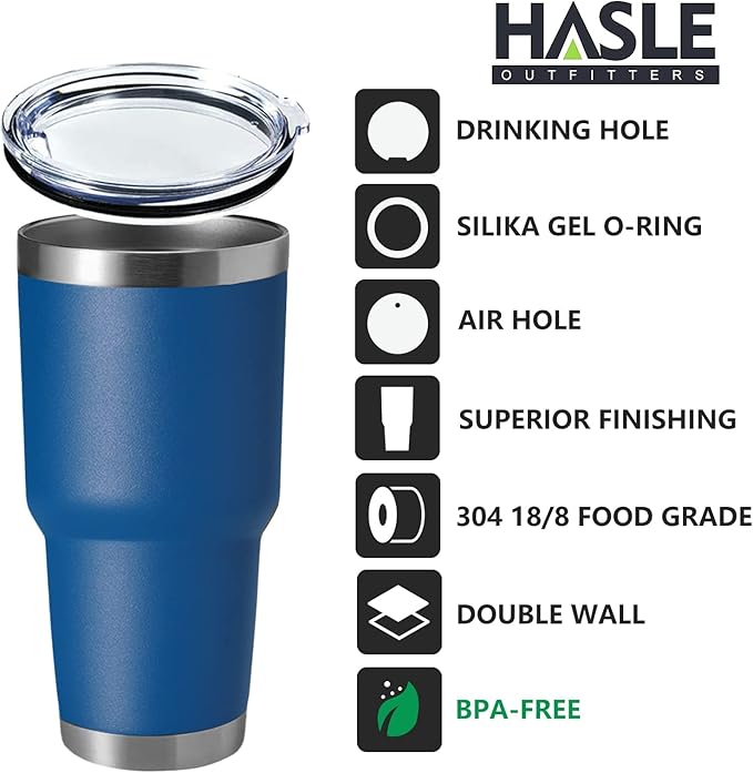 HASLE OUTFITTERS 30oz Stainless Steel Tumbler, Double Wall Vacuum Insulated Travel Mug Tumbler, Durable Insulated Coffee Mug, Gift Box Set (Midnight Blue, 8)