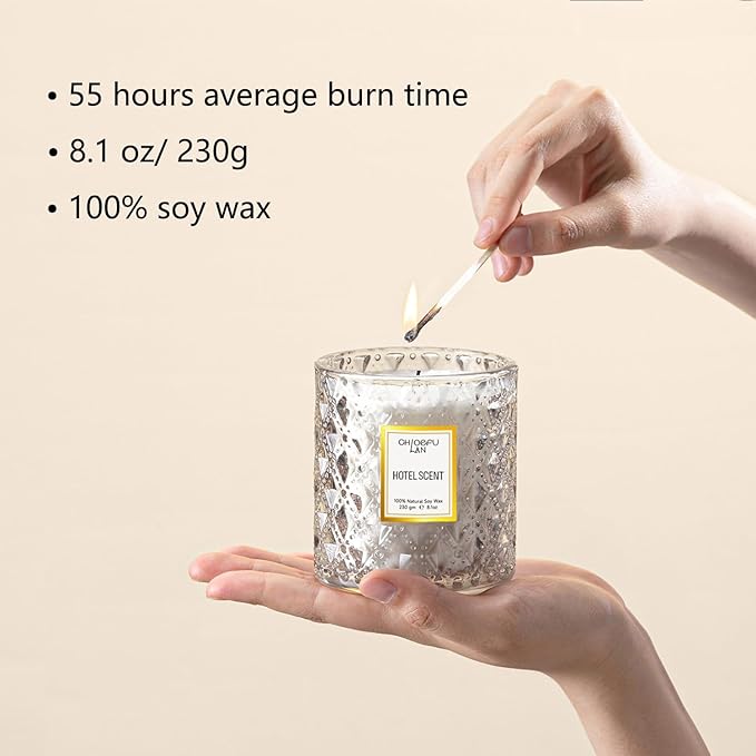 Chloefu LAN Hotel Scented Candle Natural Essential Oil, Luxury Scented Soy Jar Candle Gifts, Highly Scented, 8.1oz, Unique Blend to Promote Sleep & Relieve Stress - Bloomnest