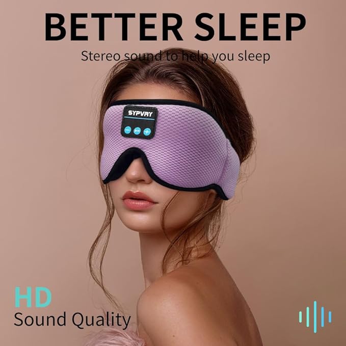 Sleep Mask Bluetooth Headphones Soft Wireless Headband Eye Mask Blackout with Microphone (Purple) - Bloomnest