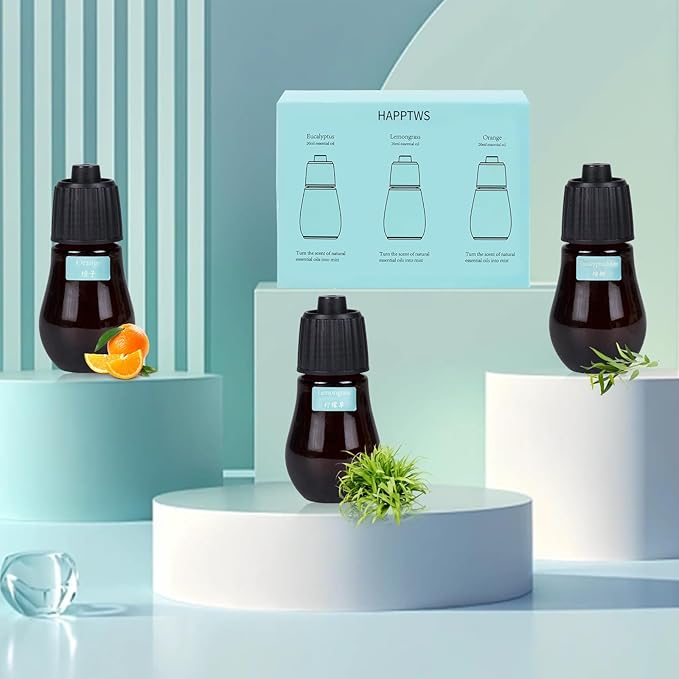 HAPPTWS Aromatherapy Essential Oil Set - 3-Piece Essential Oil Set in Three Flavors: Eucalyptus, Lemongrass, and Orange