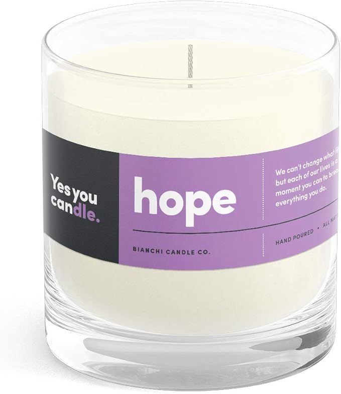 Hope, Inspirational 8oz Highly Scented Candle, Soy, Made in USA, Great Message, Pure Essential Oils, Holiday Gift, Aromatherapy, 100% Pure, Vanilla and Sandalwood - Bloomnest