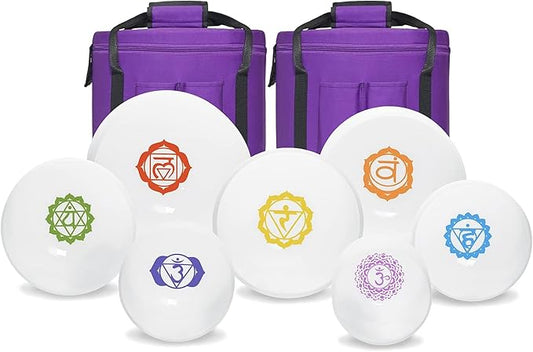 440HZ 6"-12" Set of 7 Paternoster Frosted Quartz Crystal Singing Bowl Set for Chakra Sound Healing Meditation with 2 pcs Carrying Case - Bloomnest