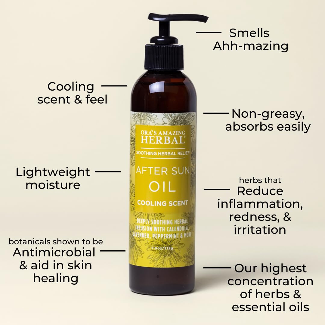 Ora's Amazing Herbal After Shave Oil For Women, After Sun and Dry Skin Moisturizer, Botanical Nourishing Herbs and Essential Oils, Razor Burn, Sunburn Relief, 7.5 oz with Pump