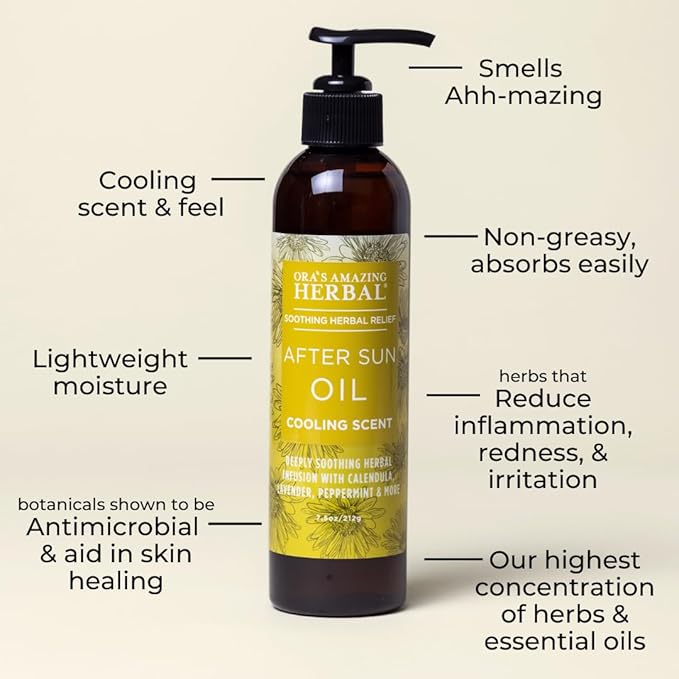 Ora's Amazing Herbal After Shave Oil For Women, After Sun and Dry Skin Moisturizer, Botanical Nourishing Herbs and Essential Oils, Razor Burn, Sunburn Relief, 7.5 oz with Pump - Bloomnest