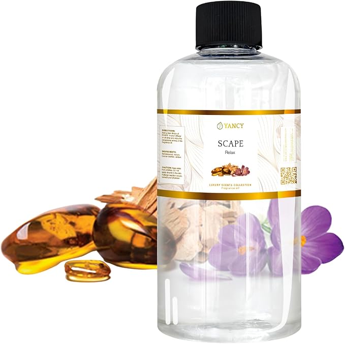 YANCY Scape Luxury Collection Fragrance Oil (8 oz), Sandalwood and Amber Scent, Versatile Aroma for Diffusers, Oil Burners & Aroma Lamps, Premium Fragrance Oil for Relaxing Home Ambiance YancySpa