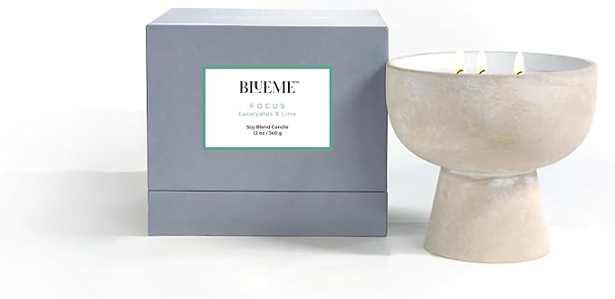BLUEME Focus - Eucalyptus & Lime, Luxury Candle w/Essential Oils, 3 Wick, Hand-Poured Soy, Cotton Wick, Ceramic - Bloomnest