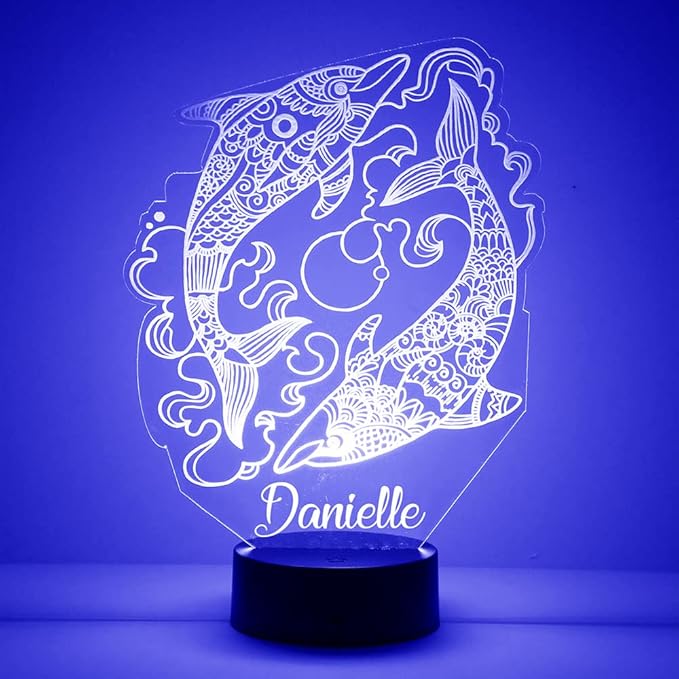 Custom Dolphins LED Sign Night Light Lamp with Remote, Light Up Display with Personalized Name or Image, Customized, Made in The USA, Clear Acrylic Home Decor Design with 16 Colors, 4 Modes - Bloomnest