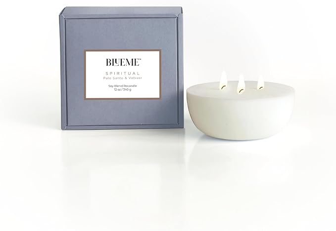 New BLUEME Wellness Candle Wax Refill, Contains Essential Oil, Sustainable, Hand Finished, Hand Poured, Premium, Luxury Ceramic, Natural Cotton Wick (12oz, Palo Santo & Vetiver) - Bloomnest