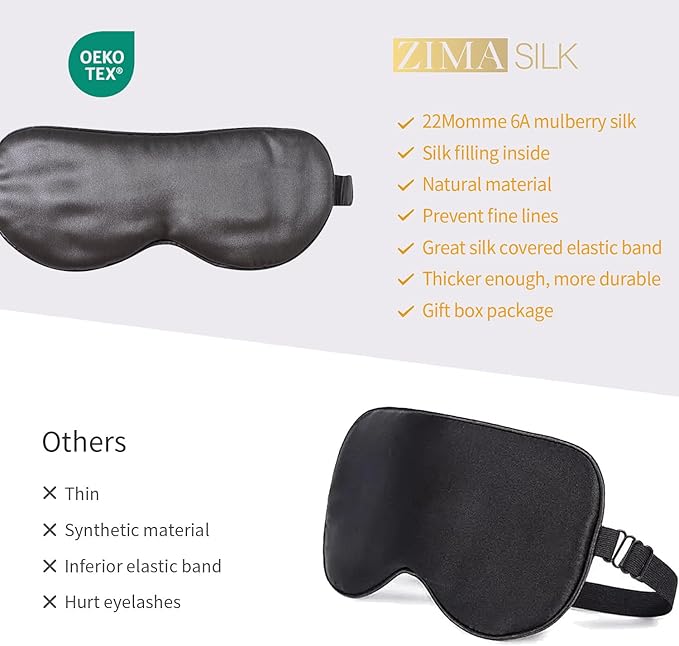 ZIMASILK Adjustable 100% 22 Momme Mulberry Silk Sleep Mask for Sleeping, Filled with Premium Mulberry Silk, Softest & Breathable Eye Sleeping Mask (Blackish Grey) - Bloomnest