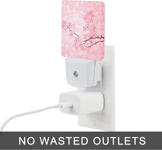 Cherry Blossoms Night Light,Spring Flower Night Lights Plug into Wall with Dusk to Dawn Light Sensors 0.5W Dim Night-Lights for Bedroom - Bloomnest