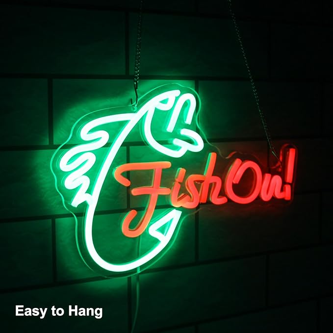 Fish On Neon Sign Go Fishing LED Signs for Wall Green Red Neon Light Dimmable Neon Lights Signs Fish Neon Light Up Sign for Bedroom Living Room Man Cave Yacht Decor Men Gifts - Bloomnest