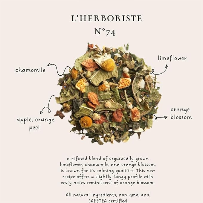 Palais des Thés Caffeine-Free Tea - L'Herboriste N°74 Organic Calming Herbal Blend with Limeflower, Chamomile & Orange Blossom - Premium Tea Bags, Serves 20 Cups - Bloomnest