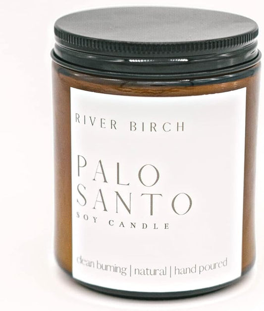 River Birch Candles Palo Santo Scented Candle | Premium, All-Natural, Non-Toxic, Soy Amber Jar Candles | 8.5oz 40 Hr Burn Time | Cozy Relaxing Gifts for Home - Bloomnest