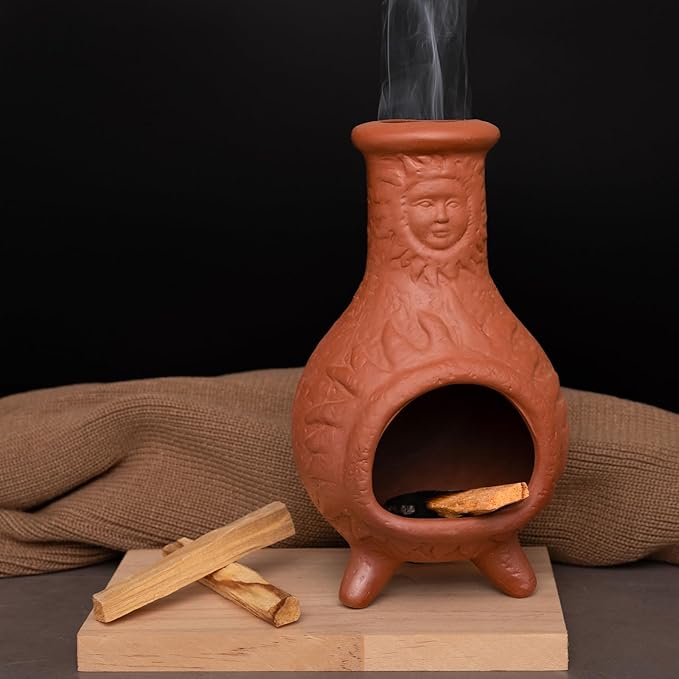 Handcrafted Terracotta Palo Santo Holder with Sun Face Design - Mini Chiminea Incense Burner for Sage & Copal - Thoughtful Gifts for Meditation, Yoga, Aromatherapy - Bloomnest
