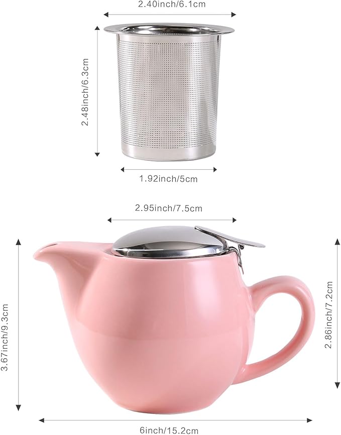 Small Ceramic Teapot With Stainless Steel Infuser, Heat Resistant, Perfect Tea Maker, Pink Teapot 350ml/12.0oz