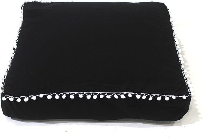 CRAFT KALA Meditation Floor Pillow Cover, Round Large Pillows Cover Seating for Adults, Bohemian Mandala Circle Cushions Cover for Outdoor Fireplace Yoga Living Room (Black, 16" Square) - Bloomnest
