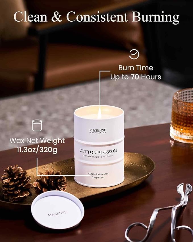 M&SENSE Cotton Blossom Scented Candles Natural Non Toxic, Aromatherapy Candle for Stress Relief Meditation Relaxing, Housewarming Gifts for Women Men, 11.3oz 70 Hour Long Burning - Bloomnest