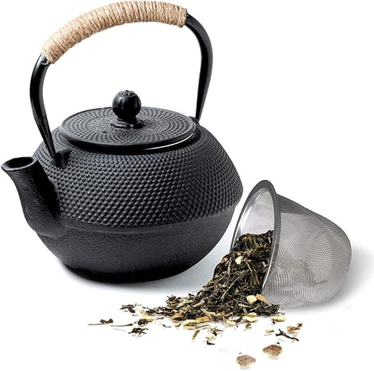 HwaGui Japanese Tetsubin Cast Iron Kettle, Cast Iron Teapot with Stainless Steel Infuser for Loose Leaf Tea, Teapot Coated with Enameled Interior, 800ml/27oz