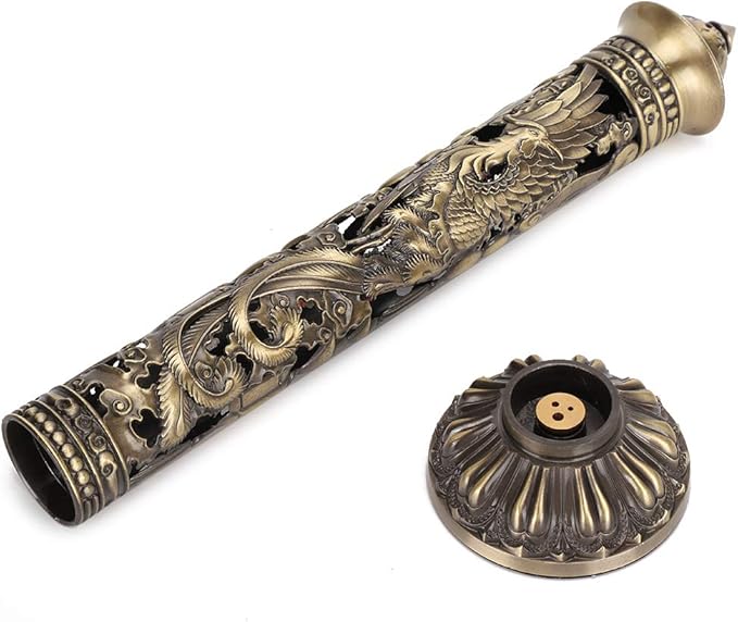 Ejoyous Incense, Brass Dragon Incense Holder, Vertical Incense, Bronze Tone Dragon Phoenix Relief Craft Ornaments for Meditation Room Tea Room, Office Decoration - Bloomnest