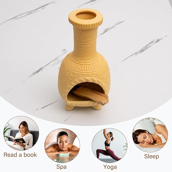 Handcrafted Terracotta Palo Santo Burner - Mexican Style Chiminea Clay Incense Dish & Anxiety Relief, Mini Aromatic Home Altar with Chimney Design, Meditation Gift for Women/Mom - Bloomnest