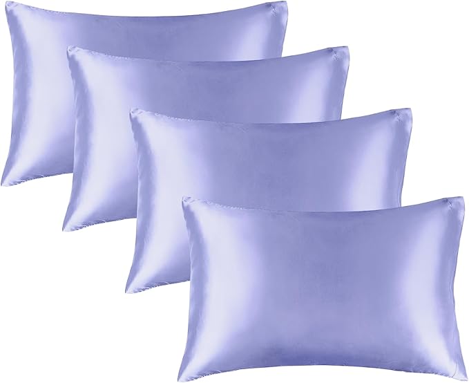 BEDELITE Satin Pillowcase for Hair and Skin, Super Soft Similar to Silk Pillow Cases 4 Pack with Envelope Closure, Cooling Pillowcases for Women Men (20"x30" Queen Size, Lilac) - Bloomnest