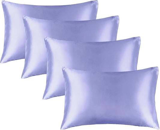 BEDELITE Satin Pillowcase for Hair and Skin, Super Soft Similar to Silk Pillow Cases 4 Pack with Envelope Closure, Cooling Pillowcases for Women Men (20"x26" Standard Size, Lilac) - Bloomnest
