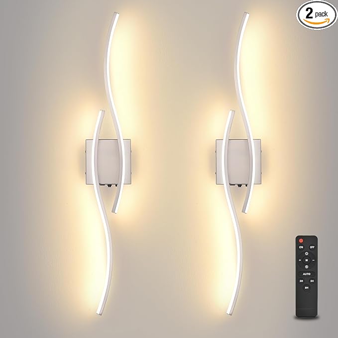 Battery Operated Wall Sconce, Silver USB Rechargeable Wireless Sconces set of 2, LED Dimming Wall Lamp 3 Color/Timer/Memory, 31.4 Inch Brushed Nickel Wall Lights for Bedroom Living Room Hallway - Bloomnest