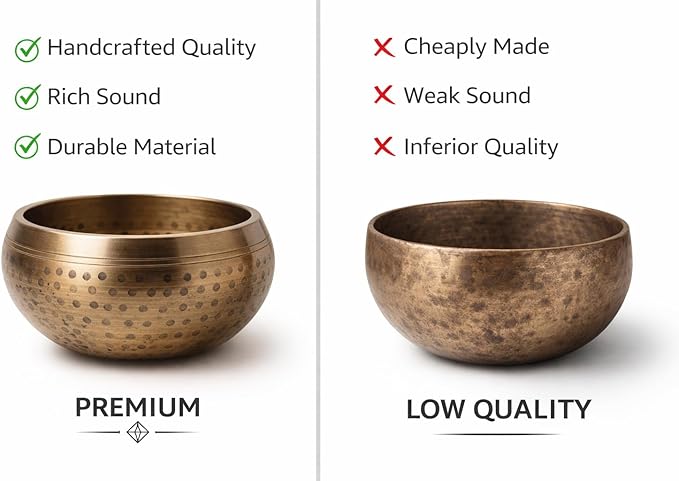 Tibetan Singing Bowl Set with Cushion & Mallet – Handmade Meditation Sound Bowl for Yoga, Healing, Mindfulness & Chakra Balancing (Brass, 4 Inch) KPAVIR