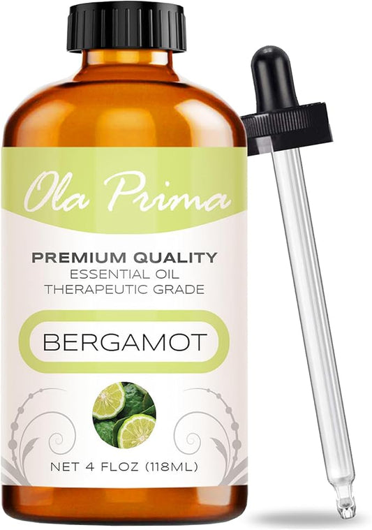 Ola Prima Bergamot Essential Oil - Therapeutic Grade for Aromatherapy, Diffuser, Skin, Hair, Massage, Stress, Dropper - 4 fl oz - Bergamot Oil - Bloomnest