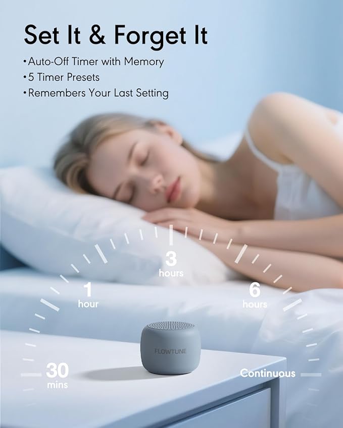 Sound Machine Flowtune White Noise Machine for Baby Adults, Mini Portable Sound Machine for Travel, 6H Timer, 18 Soothing Sleep Sounds Gift (Misty Blue) - Bloomnest