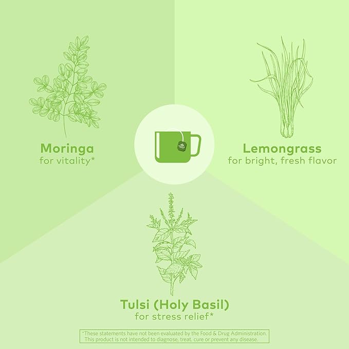 ORGANIC INDIA Tulsi Moringa Tea Bags- Holy Basil, Lemongrass, Moringa Leaves, Calming Immune Support Tea, USDA Organic, Caffeine Free- 18 Bags, 3 Pack - Bloomnest